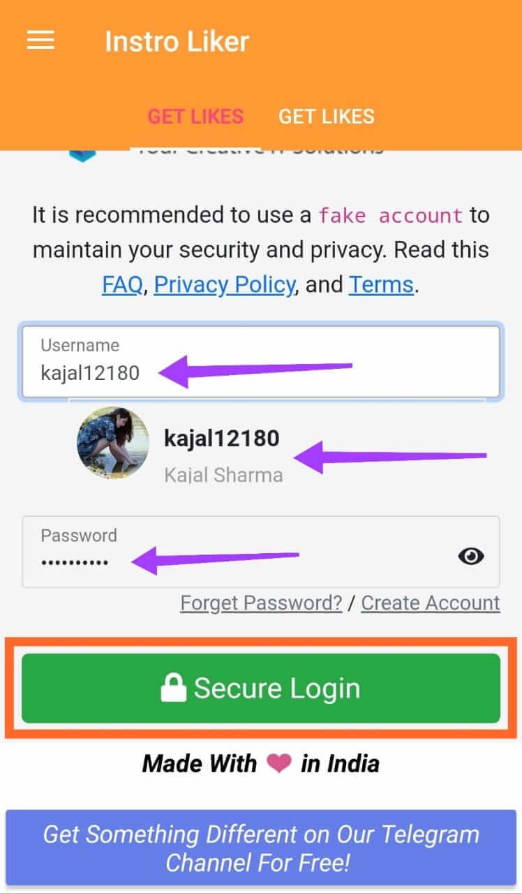 Enter Username and Password