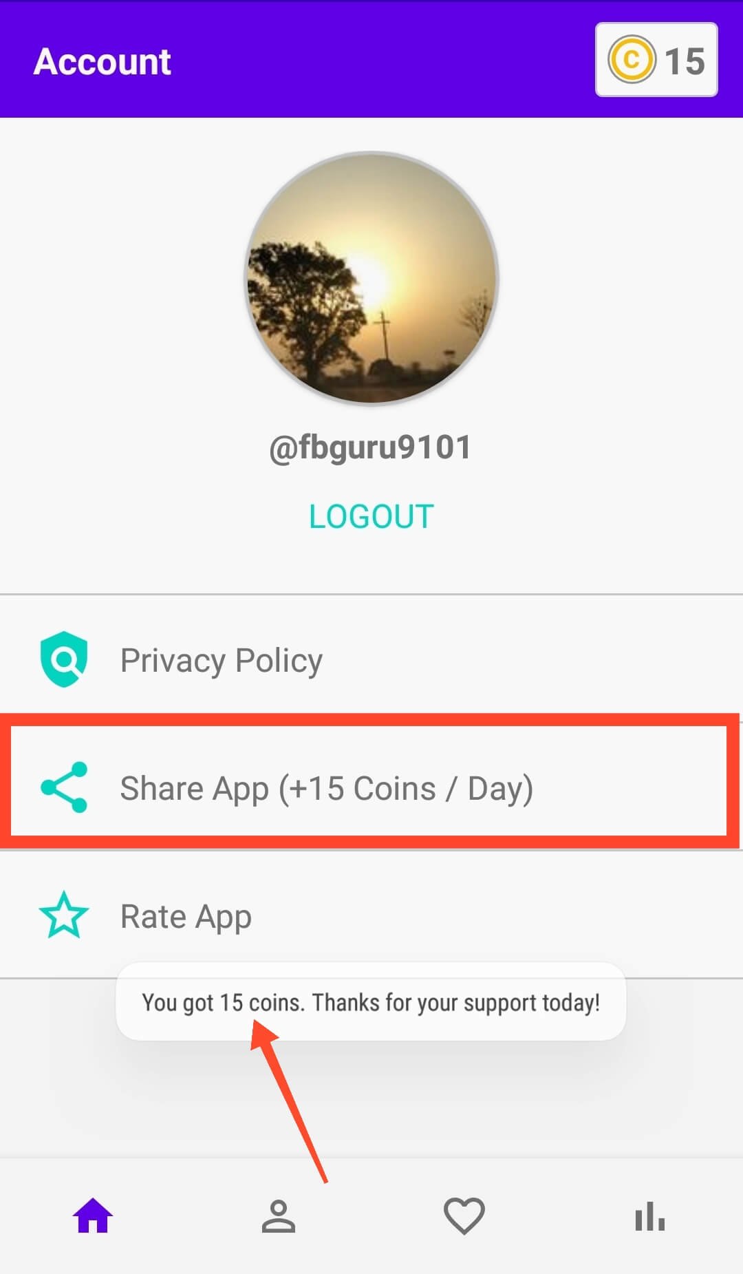 Share App and Earn Coins Share App and Earn Coins