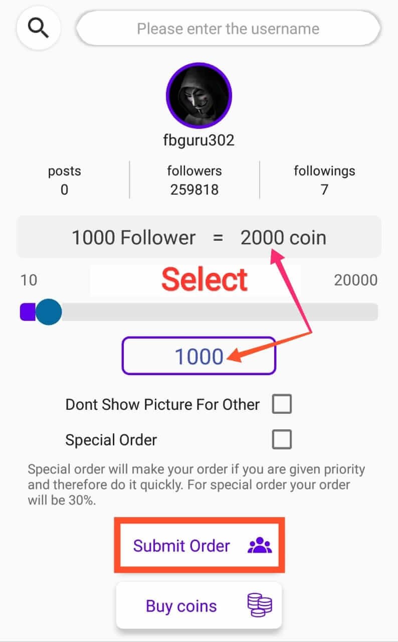 Select Followers Followers Limit